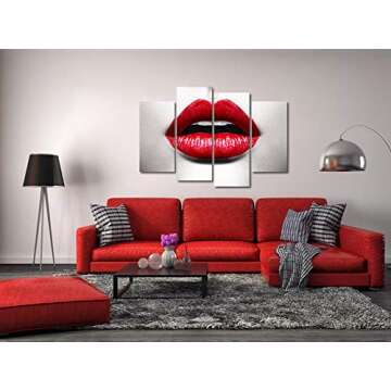 Lip Wall Art Red Lip Black and White Poster Canvas Prints Living Room Beauty Salon Wall Decor 48" W ...