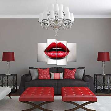 Lip Wall Art Red Lip Black and White Poster Canvas Prints Living Room Beauty Salon Wall Decor 48" W x34" H