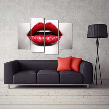 Lip Wall Art Red Lip Black and White Poster Canvas Prints Living Room Beauty Salon Wall Decor 48" W x34" H