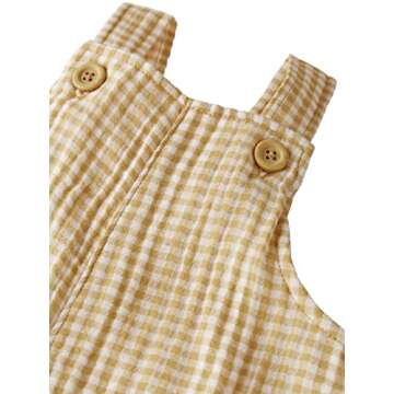 little planet by carter's unisex-baby Organic Cotton Gauze Overall Jumpsuit, Ochre Gingham Shortall, 6 Months
