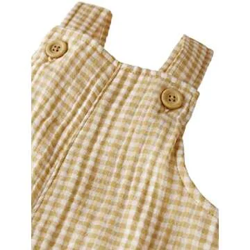 little planet by carter's unisex-baby Organic Cotton Gauze Overall Jumpsuit, Ochre Gingham Shortall, 6 Months