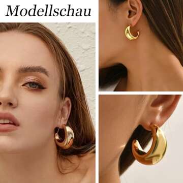 PABBEU Water Drop Earring Dupes-Chunky Gold Hoop Earrings 14k Lightweight Hypoallergenic Gold Thick Hoop Earrings Big Jewelry for Women