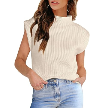 MACNOORA Womens Sleeveless Sweater Vest Turtleneck Ribbed Knit Tank Tops Basic Slim Fit Top A Aprico...