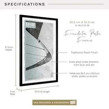 MCS Foundation 14x22 Poster Frame Traditional Black, Vertical & Horizontal Wall Hanging Large Picture Frame for Photos, Posters & Art Prints (1-Pack)