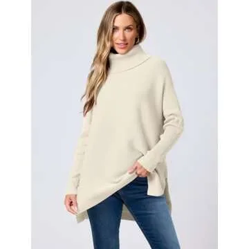 ANRABESS Women's Oversized Turtleneck Batwing Sleeve Spilt Casual Loose Knit Tunic Pullover Sweater ...