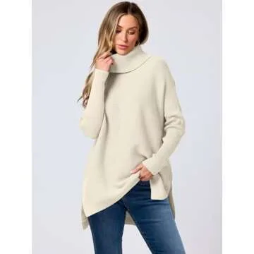 ANRABESS Women's Oversized Turtleneck Batwing Sleeve Spilt Casual Loose Knit Tunic Pullover Sweater Tops 2025 Fall Outfits Apricot Small