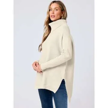 ANRABESS Women's Oversized Turtleneck Batwing Sleeve Spilt Casual Loose Knit Tunic Pullover Sweater Tops 2025 Fall Outfits Apricot Small