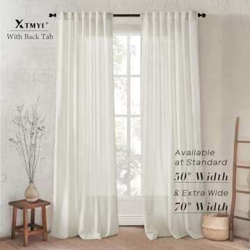 108 Inch Linen Curtains 2 Panels,With Heading Tape Hooks for Track System Back Tab,Stone Washed Cott...