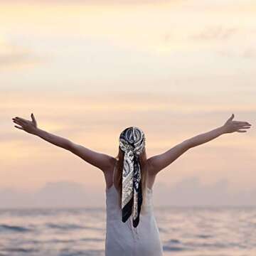 Syhood 4 Pcs 27'' Square Satin Head Scarves Satin Bandanas for Women Satin Headband Scarves Silk Feeling Scarf Boho Headwear (Navy Blue, Coffee, Black Beige)