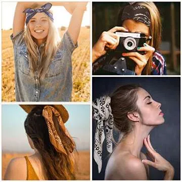 Syhood 4 Pcs 27'' Square Satin Head Scarves Satin Bandanas for Women Satin Headband Scarves Silk Feeling Scarf Boho Headwear (Navy Blue, Coffee, Black Beige)