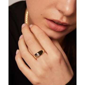 PAVOI 14K Gold Plated Chunky Dome Statement Ring for Women | Marquise Cubic Zirconia Dome Ring | Thi...