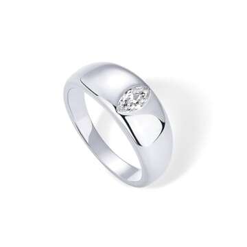 PAVOI 14K Gold Plated Chunky Dome Statement Ring for Women | Marquise Cubic Zirconia Dome Ring | Thick Stackable Bands (White Gold, 5)