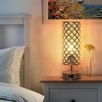 Ganiude Touch Control Crystal Table Lamps Set of 2, Nightstand Sliver Lamps with USB C+A Charging Ports, Modern Dimmable Desk Lamps for Teen Girls' Bedrooms (LED Bulb Included)