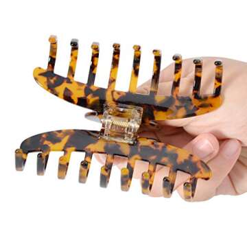 Big Claw Hair Clips 3.8 Inch Tortoise Banana Hair Clips for Women Girls Thin Hair French Design Celluloid Leopard Print Strong Hold Hair Clips for Thick Hair, 2 Color Available (2 Packs)