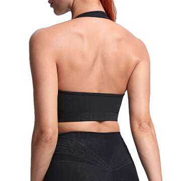 Aoxjox Women's Workout Sports Bras Fitness Backless Padded Halter Bra Yoga Crop Tank Top (Black Leopard Print, Small)