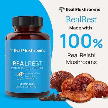 Real Mushrooms RealRest 60ct Reishi Mushroom Capsules for Relaxation - Organic with Lemon Balm Herb ...