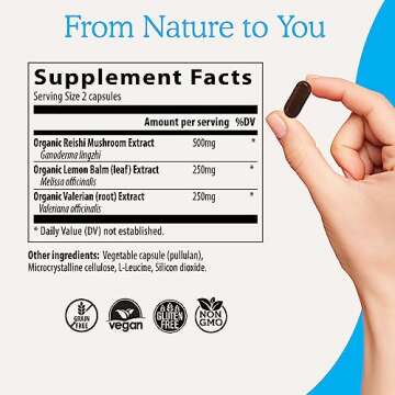 Real Mushrooms RealRest 60ct Reishi Mushroom Capsules for Relaxation - Organic with Lemon Balm Herb Sleep Support Supplement Complex Rest Immune
