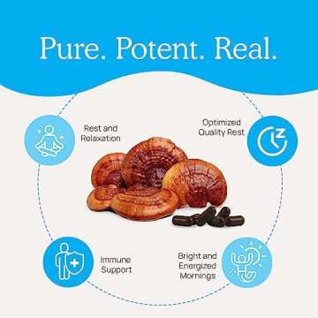 Real Mushrooms RealRest 60ct Reishi Mushroom Capsules for Relaxation - Organic with Lemon Balm Herb Sleep Support Supplement Complex Rest Immune