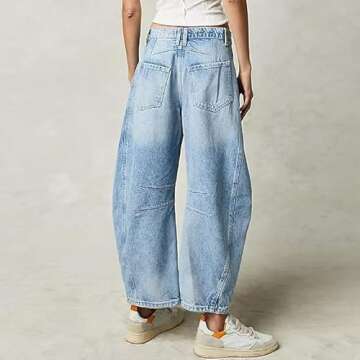 Generic Women's Baggy Boyfriend Jeans Mid Rise Barrel Jeans Wide Leg Loose Y2k Cropped Denim Pants w...