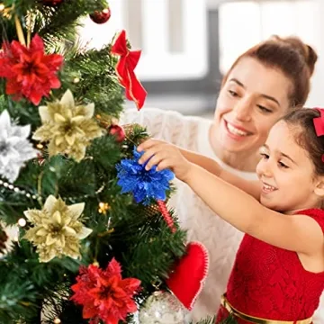 Vibrant Christmas Poinsettia Decorations - 12 Pcs