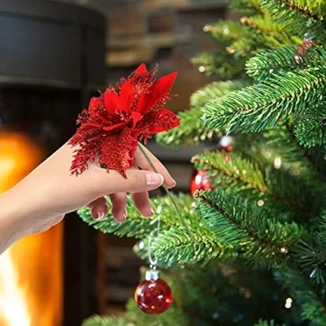 Vibrant Christmas Poinsettia Decorations - 12 Pcs