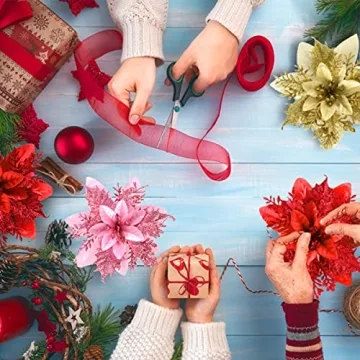 Vibrant Christmas Poinsettia Decorations - 12 Pcs