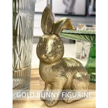 QIAOIDEA Gold Bunny Figurine, Easter Decor, 6.75" Statue, Modern Vintage Rabbit Ornament