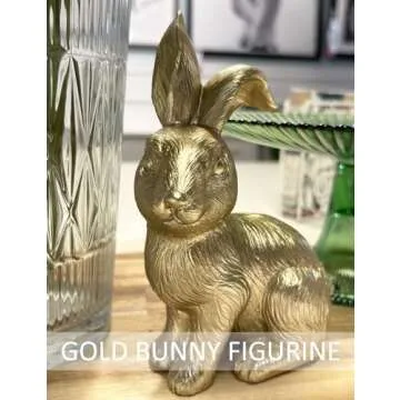 QIAOIDEA Gold Bunny Figurine, Easter Decor, 6.75" Statue, Modern Vintage Rabbit Ornament