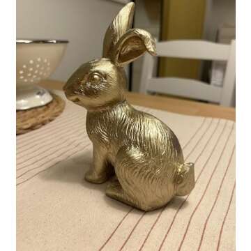 QIAOIDEA Gold Bunny Figurine, Easter Decor, 6.75" Statue, Modern Vintage Rabbit Ornament