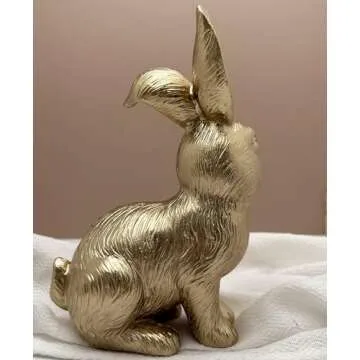 QIAOIDEA Gold Bunny Figurine, Easter Decor, 6.75" Statue, Modern Vintage Rabbit Ornament