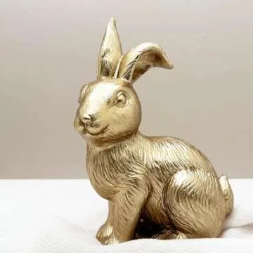 QIAOIDEA Gold Bunny Figurine, Easter Decor, 6.75" Statue, Modern Vintage Rabbit Ornament