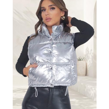 Chic Flygo Women's Winter Crop Vest - Stylish and Warm