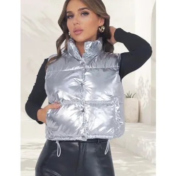 Chic Flygo Women's Winter Crop Vest - Stylish and Warm