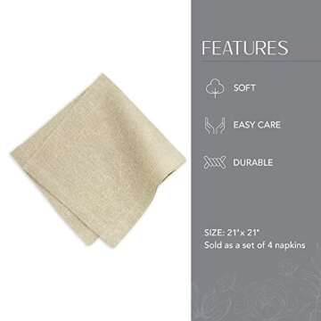 Elrene Home Fashions Villeroy & Boch La Classica Luxury Linen Fabric Napkin (Set of 4), 21"x21", Metallic Gold/Natural