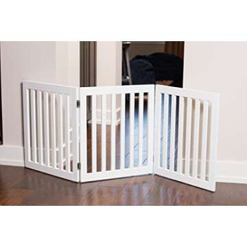 INTERNET'S BEST Dog Gate Indoor Freestanding Pet Barrier, Folding Wood Dog Fence, Extra Wide Doorway...