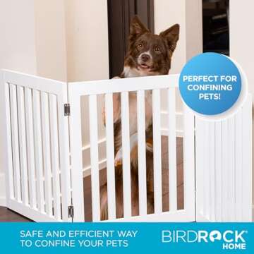 INTERNET'S BEST Dog Gate Indoor Freestanding Pet Barrier, Folding Wood Dog Fence, Extra Wide Doorway Puppy Gate, Indoor Animal Privacy Panel, Wooden Cat Fence - 3 Panel - 24", White