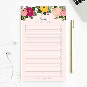 Bliss Collections to Do List Notepad, Pink Floral, Magnetic Weekly and Daily Planner for Organizing ...