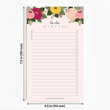 Bliss Collections Floral To Do List Notepad - 50 Sheets