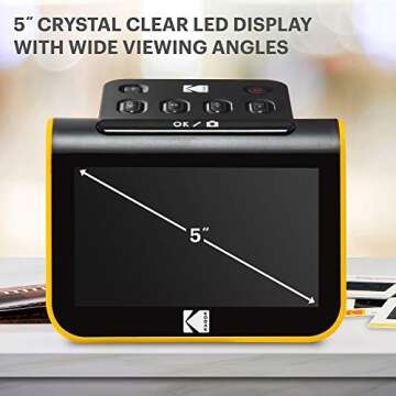 Kodak Digital Film Scanner, Film and Slide Scanner with 5” LCD Screen, Convert Color & B&W Negatives & Slides 35mm, 126, 110 Film to High Resolution 22MP JPEG Digital Photos, Black