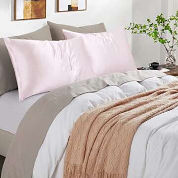HommxJF Satin Pillowcases with Zipper （20x26）,Standard Size Pillowcases Set of 2, Blush Pink Silk Pillowcase for Hair and Skin
