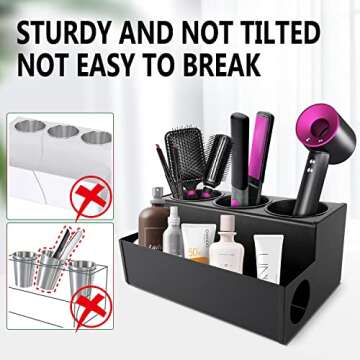 TWIZIUAO Hair Dryer Holder for Bathroom, Wall-Mounted Stainless Steel Hair Tools Organizer & Makeup Storage Space Saving Countertop Tray, Bathtub Organizer for Curling Irons, Bathtub Organizer
