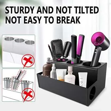 TWIZIUAO Hair Dryer Holder for Bathroom, Wall-Mounted Stainless Steel Hair Tools Organizer & Makeup Storage Space Saving Countertop Tray, Bathtub Organizer for Curling Irons, Bathtub Organizer