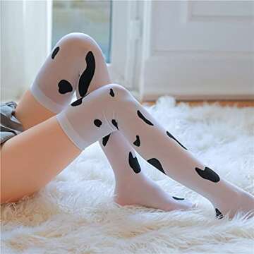 C-ZOFEK Cow Print Thigh High Socks for Halloween