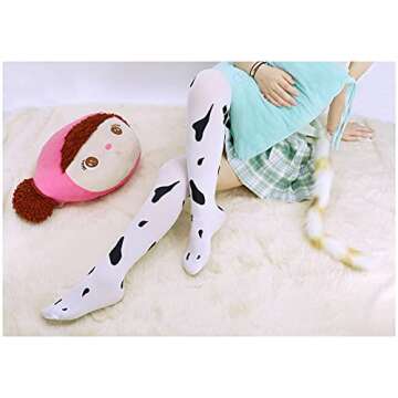 C-ZOFEK Cow Print Thigh High Socks for Halloween