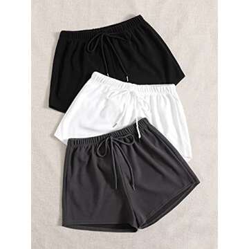 MakeMeChic Women's 3pack Elastic Waist Knot Front Lounge Track Shorts Black White Dark Grey L