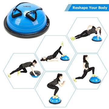 PEXMOR Yoga Half Ball Balance Trainer Exercise Ball Resistance Band Two Pump Home Gym Core Training ...