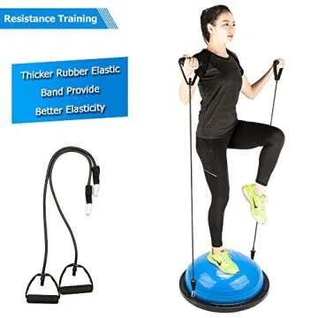 PEXMOR Yoga Half Ball Balance Trainer Exercise Ball Resistance Band Two Pump Home Gym Core Training (Standard Version - Blue)
