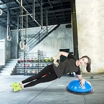 PEXMOR Yoga Half Ball Balance Trainer Exercise Ball Resistance Band Two Pump Home Gym Core Training (Standard Version - Blue)