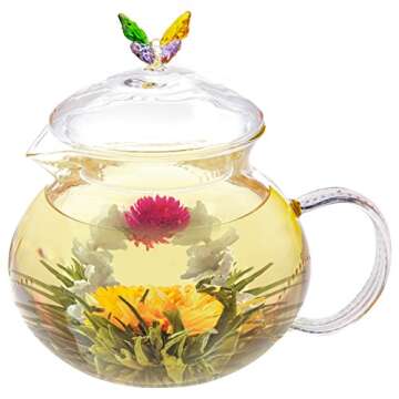 Teabloom Litchi & Peach Flowering Teas – Hand-Tied Flowering Tea Balls - Each Tea Blossom Can Be Used Multiple Times (2-Pack)