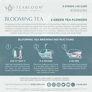 Teabloom Litchi & Peach Flowering Teas – Hand-Tied Flowering Tea Balls - Each Tea Blossom Can Be Used Multiple Times (2-Pack)